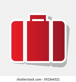 Briefcase sign illustration. Vector. New year reddish icon with outside stroke and gray shadow on light gray background.