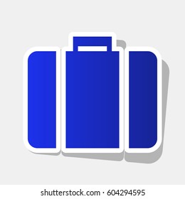 Briefcase sign illustration. Vector. New year bluish icon with outside stroke and gray shadow on light gray background.