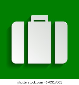 Briefcase sign illustration. Vector. Paper whitish icon with soft shadow on green background.