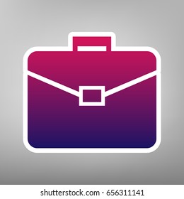 Briefcase sign illustration. Vector. Purple gradient icon on white paper at gray background.