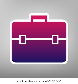 Briefcase sign illustration. Vector. Purple gradient icon on white paper at gray background.