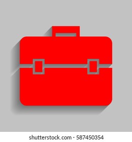 Briefcase sign illustration. Vector. Red icon with soft shadow on gray background.