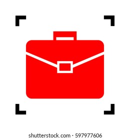 Briefcase sign illustration. Vector. Red icon inside black focus corners on white background. Isolated.