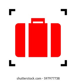 Briefcase sign illustration. Vector. Red icon inside black focus corners on white background. Isolated.