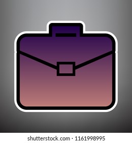 Briefcase sign illustration. Vector. Violet gradient icon with black and white linear edges at gray background.