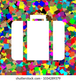 Briefcase sign illustration. Vector. White icon on colorful background with seamless pattern from squares.