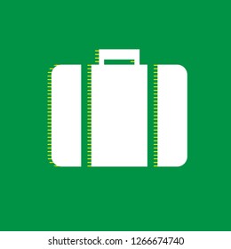Briefcase sign illustration. Vector. White flat icon with yellow striped shadow at green background.