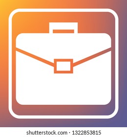 Briefcase sign illustration. Vector. White icon on transparent button at orange-violet gradient background.