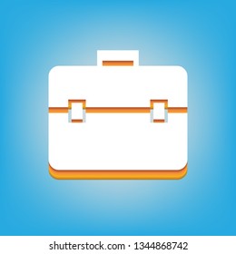 Briefcase sign illustration. Vector. White icon with 3d warm-colored gradient body at sky blue background.
