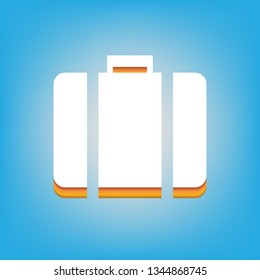 Briefcase sign illustration. Vector. White icon with 3d warm-colored gradient body at sky blue background.