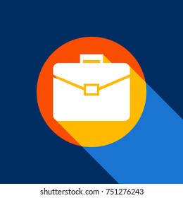 Briefcase sign illustration. Vector. White icon on tangelo circle with infinite shadow of light at cool black background. Selective yellow and bright navy blue are produced.
