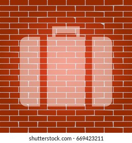 Briefcase sign illustration. Vector. Whitish icon on brick wall as background.