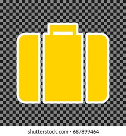Briefcase sign illustration. Vector. Yellow icon with white contour on dark transparent background.