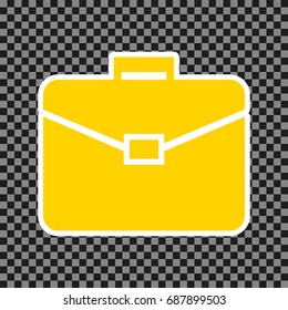 Briefcase sign illustration. Vector. Yellow icon with white contour on dark transparent background.
