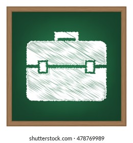 Briefcase sign illustration. White chalk effect on green school board.