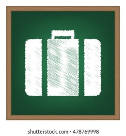 Briefcase sign illustration. White chalk effect on green school board.