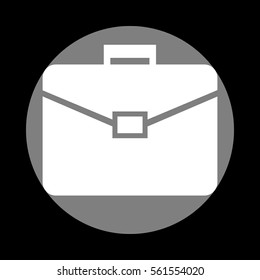 Briefcase sign illustration. White icon in gray circle at black background. Circumscribed circle. Circumcircle.