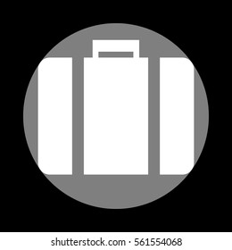 Briefcase sign illustration. White icon in gray circle at black background. Circumscribed circle. Circumcircle.