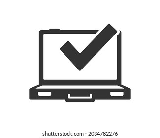 Silueta de maletín y casilla de verificación de estilo sencillo aislado en fondo blanco. Ilustración del vector