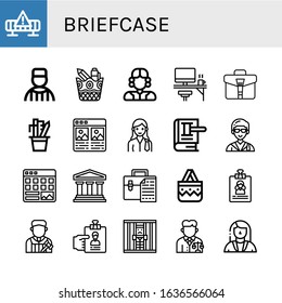 briefcase simple icons set. Contains such icons as Works, Prisoner, Stationery, Judge, Office, Briefcase, Portfolio, Lawyer, Law, Legal, Handbag, can be used for web, mobile and logo