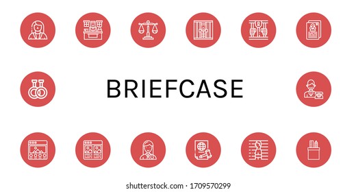 briefcase simple icons set. Contains such icons as Lawyer, Office, Balance, Jail, Prison, Resume, Portfolio, Justice, Prisoner, Stationery, can be used for web, mobile and logo