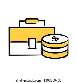 briefcase and stack of money coins