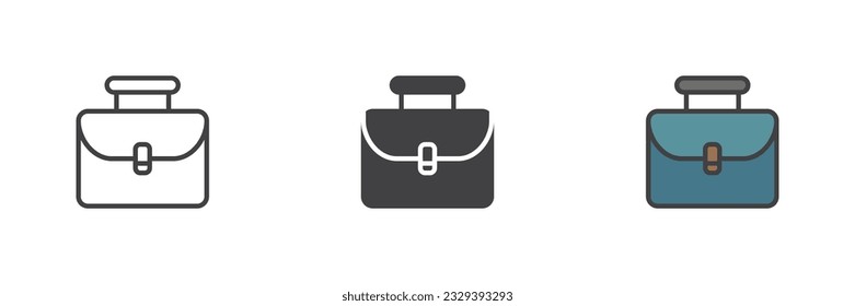 Briefcase, suitcase different style icon set. Line, glyph and filled outline colorful version, outline and filled vector sign. Symbol, logo illustration. Vector graphics