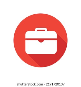 Briefcase, suitcase icon, round button, long shadow style.