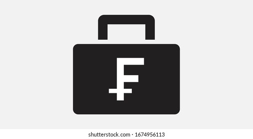 Briefcase with Swiss franc icon. Filled vector icon. Vector illustration icon. Money in suitcase flat icon