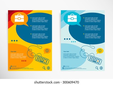 Briefcase symbol on chat speech bubbles. Modern flyer, brochure vector template.