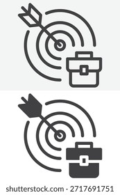 Maletín y destino diferente conjunto de iconos de estilo. Línea, contorno y símbolo de Vector sólido con trazo editable. Icono de carrera para objetivos, éxito e icono de negocio.
