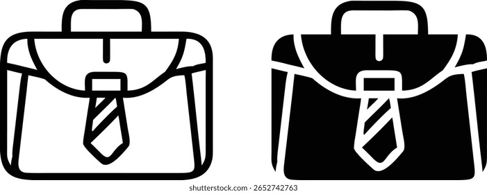 Conjunto de ícones de gravata de porta-arquivos, Símbolo de saco de escritório, Ilustração de vetor de trabalho corporativo, Design branco preto