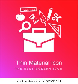 Briefcase and tools for school red and pink gradient material white icon minimal design