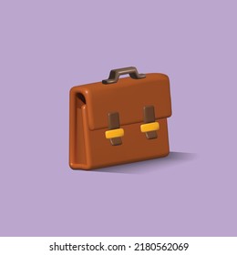 briefcase vector 3d icon. brown portfolio 3d illustration.