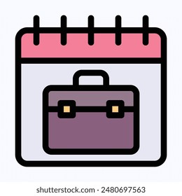 Briefcase Vector Icon, Bag, Portfolio Symbol Vector Calendar Icon. Lineal Color Vector Icon. 