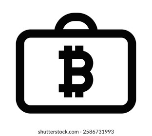 Briefcase vector icon with a Bitcoin cryptocurrency symbol. Editable stroke