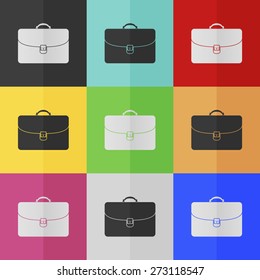 Briefcase vector icon - colored set. Flat design