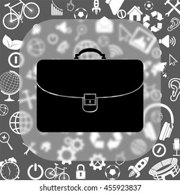 briefcase vector icon - matte glass button on background consisting of different icons
