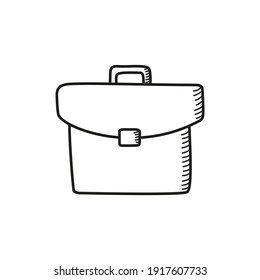 Briefcase vector icon in sketch style  on white background. Business concept, work. 