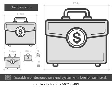 Icono de línea vector de maletín aislado en fondo blanco. Icono de la línea de maletín para infografía, sitio web o aplicación. Icono escalable diseñado en un sistema de cuadrícula.