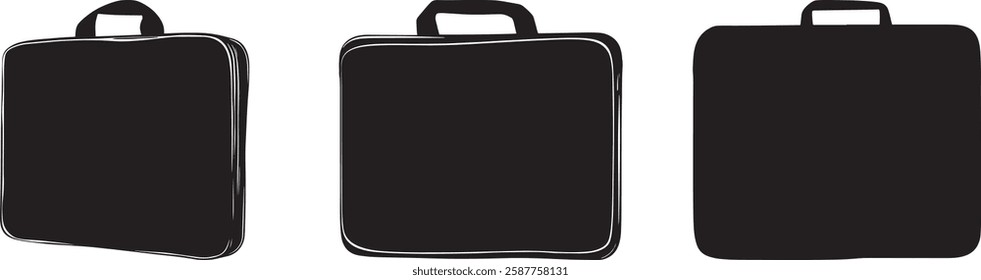 Briefcase Vector Set, Black and White Illustration