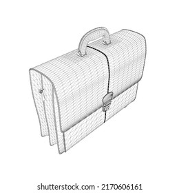 Briefcase wireframe from black lines isolated on white background. Isometric view. 3D. Vector illustration.