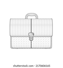 Briefcase wireframe from black lines isolated on white background. Front view. 3D. Vector illustration.