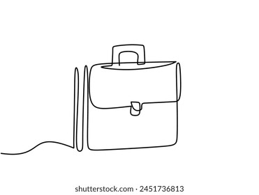 briefcase working bag is drawn by a single line on a white background