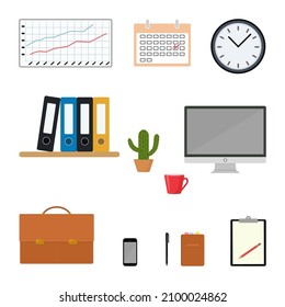 Briefcase and workplace isolated on white background. Clip Art. Vector illustration. Cartoon flat style