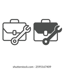 Briefcase with wrench line and solid icon, repair service concept. Vector graphics. Mechanic case, portfolio bag sign on white background, outline style icon for mobile or web design
