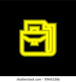 Briefcase yellow glowing neon ui ux icon. Glowing sign logo vector
