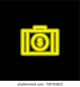 Briefcase yellow glowing neon ui ux icon. Glowing sign logo vector