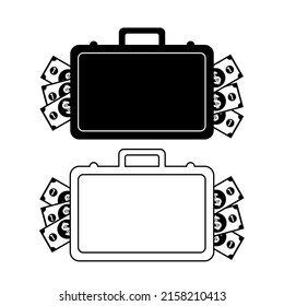 Maletas llenas de dinero. Gráficos vectoriales en blanco y negro