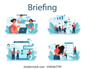 Briefing concept set. Business people in front of co-workers with a relevant